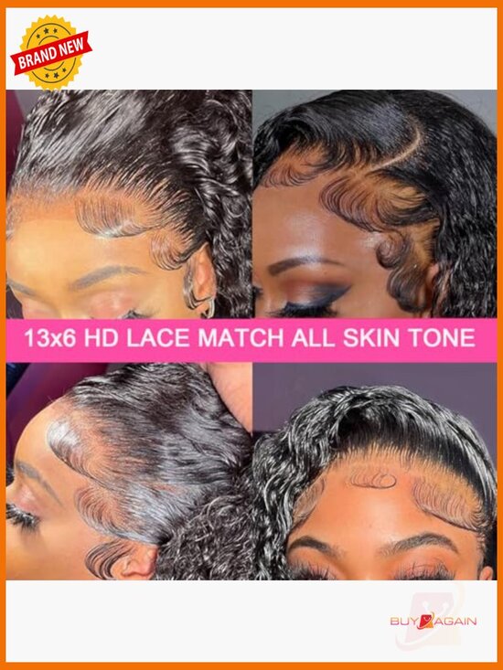 Deep Wave Lace Front Wig Human Hair 200 Density 13x6 HD Lace Glueless main image 6
